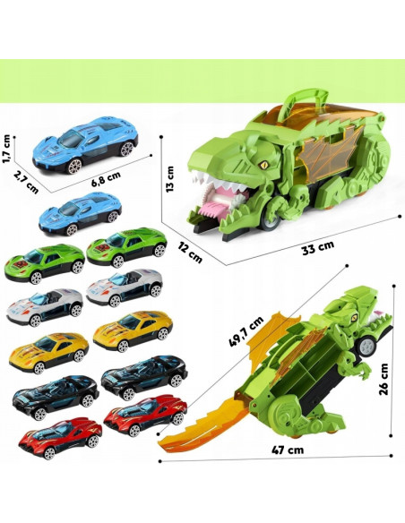WOOPIE dinozaurų valgytojo bėgių transporto priemonių rinkinys, 13 vnt.