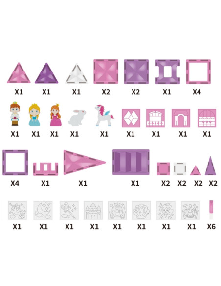 WOOPIE magnetinių kaladėlių Princesės pilies rinkinys 50 vnt. WOOPIE magnetinių kaladėlių Princesės pilies rinkinys 50 vnt.