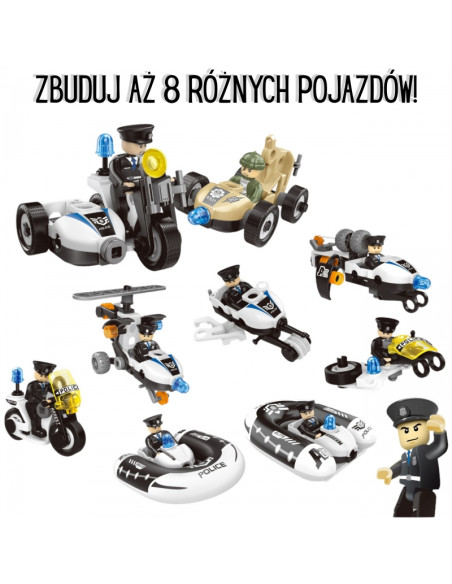 WOOPIE kaladėlės. Sukurkite policijos transporto priemones. 8 STEAM modeliai – tapkite miesto didvyriu!