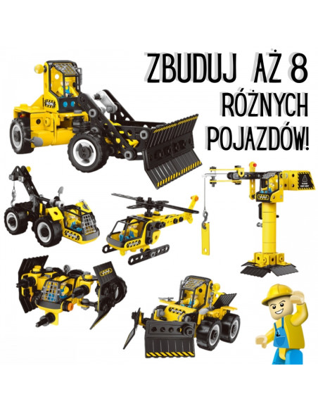 WOOPIE statybiniai kaladėlės iš statybinių transporto priemonių, 8 STEAM modeliai