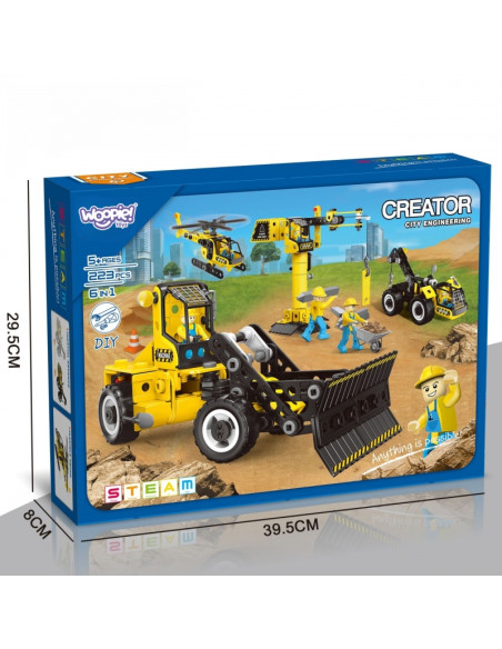 WOOPIE statybiniai kaladėlės iš statybinių transporto priemonių, 8 STEAM modeliai