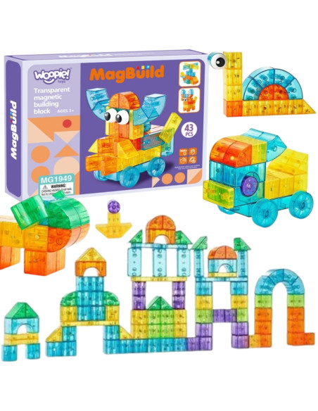 WOOPIE permatomi magnetiniai kaladėlės 43 vnt.