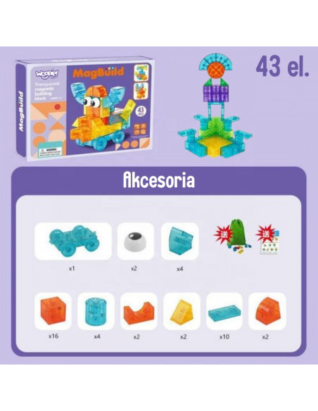 WOOPIE permatomi magnetiniai kaladėlės 43 vnt.