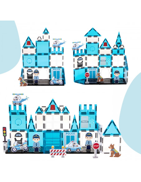 WOOPIE magnetinių kaladėlių 3D policijos nuovados rinkinys, 42 vnt.