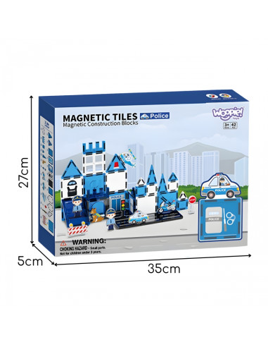 WOOPIE magnetinių kaladėlių 3D policijos nuovados rinkinys, 42 vnt.