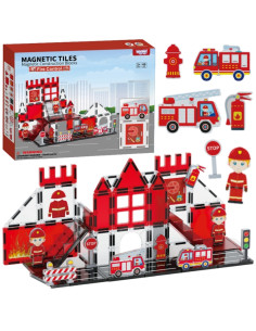 WOOPIE magnetinių kaladėlių 3D ugniagesių komandos rinkinys, 48 vnt.