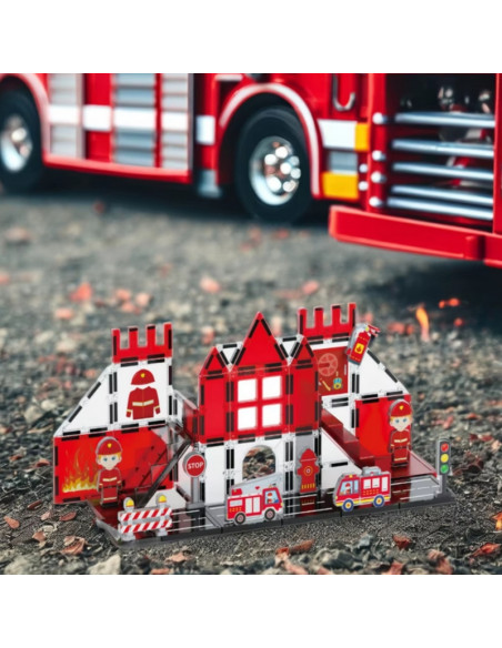 WOOPIE magnetinių kaladėlių 3D ugniagesių komandos rinkinys, 48 vnt.