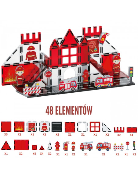 WOOPIE magnetinių kaladėlių 3D ugniagesių komandos rinkinys, 48 vnt.