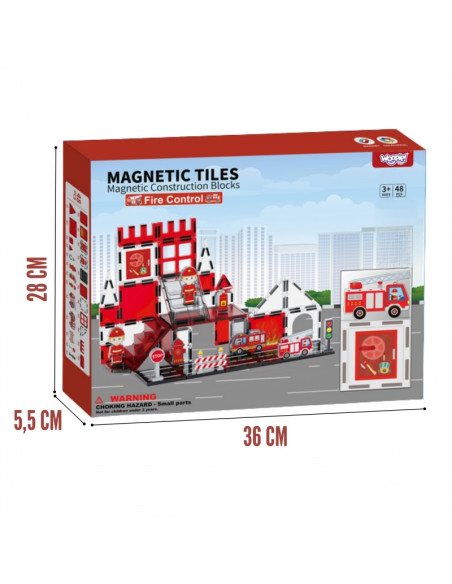 WOOPIE magnetinių kaladėlių 3D ugniagesių komandos rinkinys, 48 vnt.