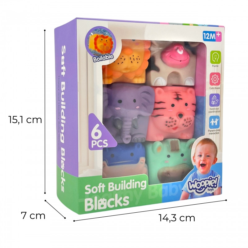 WOOPIE BABY Sensory blocks Animals Compression Puzzle + Sound 6 el.