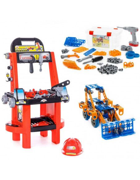 „Supermechaniko“ rinkinys meistrui + „Išradėjo“ konstrukcinių kaladėlių įrankių rinkinys „Polesie“