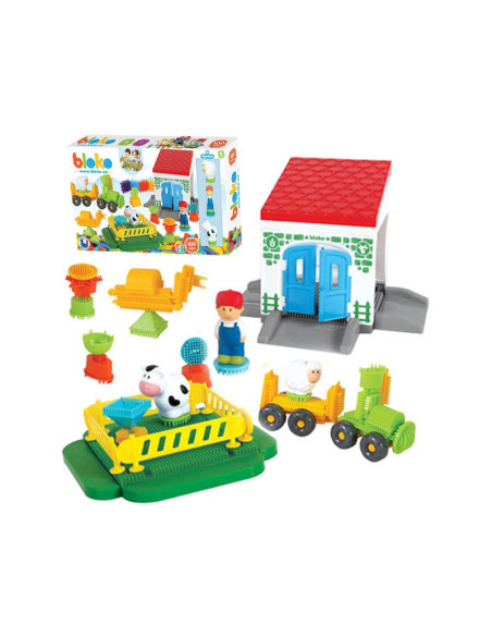 MOCHTOYS Ežio smeigtukų kaladėlės ŪKIS dėžutėje po 100 detalių + 3 figūrėlės