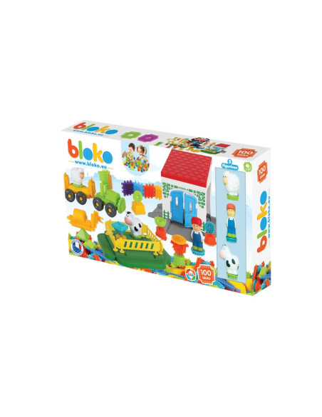 MOCHTOYS Ežio smeigtukų kaladėlės ŪKIS dėžutėje po 100 detalių + 3 figūrėlės