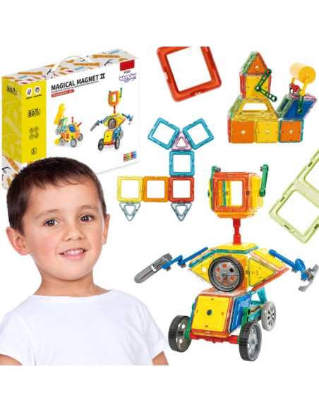 WOOPIE magnetinių kaladėlių spalvingų 3D transporto priemonių STEAM rinkinys 80 vnt.