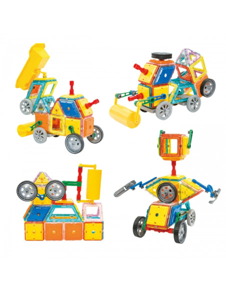 WOOPIE magnetinių kaladėlių spalvingų 3D transporto priemonių STEAM rinkinys 80 vnt.