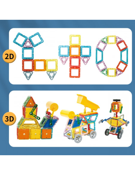 WOOPIE magnetinių kaladėlių spalvingų 3D transporto priemonių STEAM rinkinys 80 vnt.