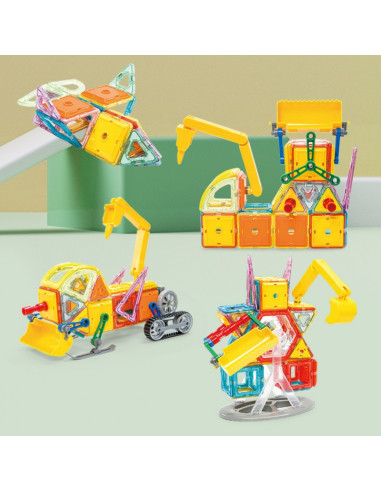 WOOPIE magnetinių kaladėlių spalvingų 3D transporto priemonių STEAM rinkinys 80 vnt.