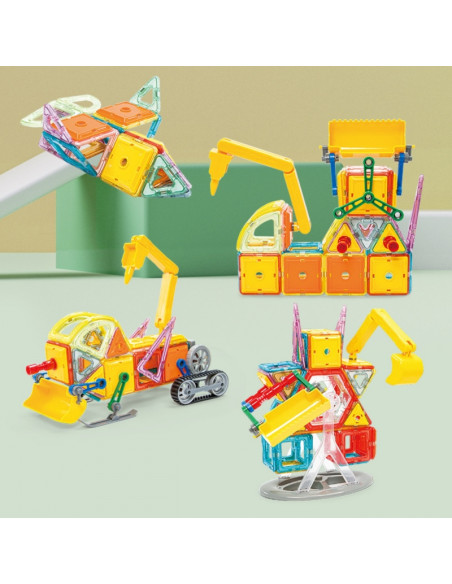 WOOPIE magnetinių kaladėlių spalvingų 3D transporto priemonių STEAM rinkinys 80 vnt.