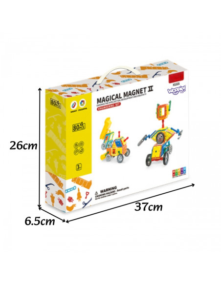 WOOPIE magnetinių kaladėlių spalvingų 3D transporto priemonių STEAM rinkinys 80 vnt.