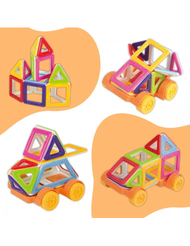 WOOPIE magnetiniai kaladėlės, transporto priemonės, mini STEAM pastatai, 22 vnt.