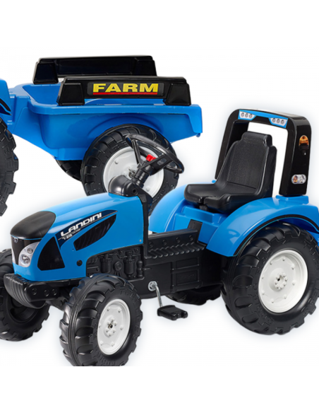 FALK Landini mėlynas pedalų traktorius su priekaba, skirtas nuo 3 metų amžiaus