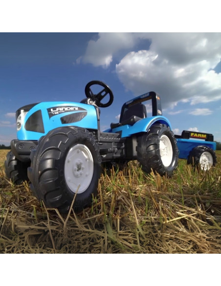 FALK Landini mėlynas pedalų traktorius su priekaba, skirtas nuo 3 metų amžiaus FALK Landini mėlynas pedalų traktorius su priekaba, skirtas nuo 3 metų amžiaus