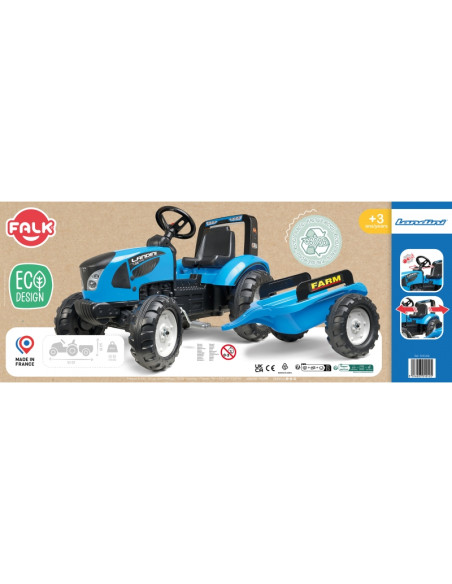 FALK Landini mėlynas pedalų traktorius su priekaba, skirtas nuo 3 metų amžiaus
