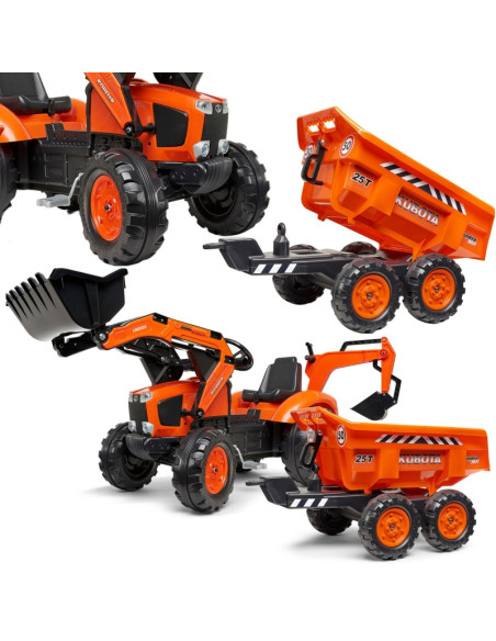 FALK Kubota oranžinis traktorius su priekaba nuo 3 metų FALK Kubota oranžinis traktorius su priekaba nuo 3 metų