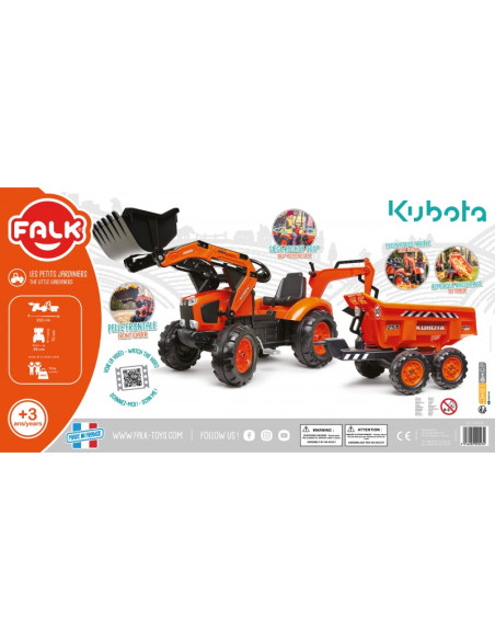 FALK Kubota oranžinis traktorius su priekaba nuo 3 metų FALK Kubota oranžinis traktorius su priekaba nuo 3 metų