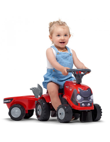 FALK Baby Case IH Ride-On Red su priekaba + priedais, skirtas nuo 12 mėnesių amžiaus