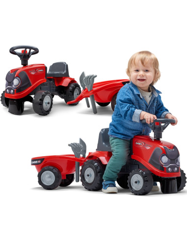 FALK Baby Case IH Ride-On Red su priekaba + priedais, skirtas nuo 12 mėnesių amžiaus