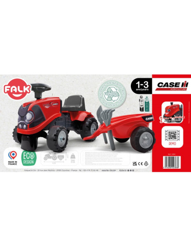 FALK Baby Case IH Ride-On Red su priekaba + priedais, skirtas nuo 12 mėnesių amžiaus