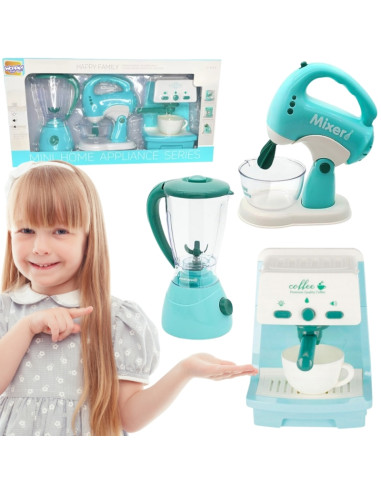 WOOPIE 3 viename buitinės technikos rinkinys: kavos virimo aparatas, maišytuvas, trintuvas, garso ir šviesos efektai