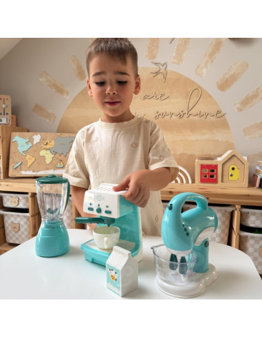 WOOPIE 3 viename buitinės technikos rinkinys: kavos virimo aparatas, maišytuvas, trintuvas, garso ir šviesos efektai