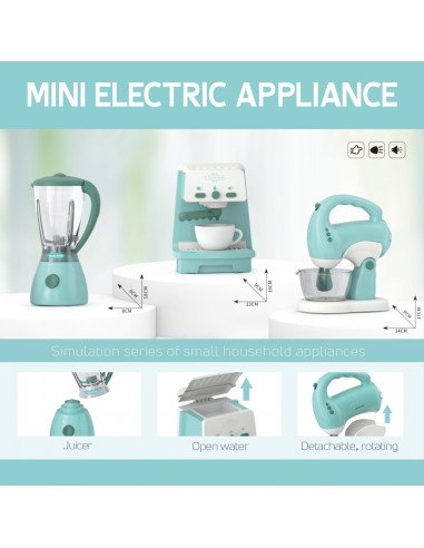 WOOPIE 3 viename buitinės technikos rinkinys: kavos virimo aparatas, maišytuvas, trintuvas, garso ir šviesos efektai