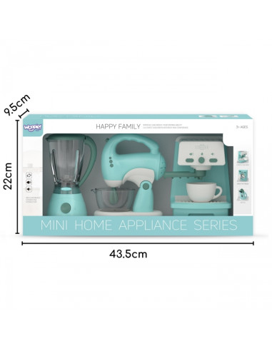 WOOPIE 3 viename buitinės technikos rinkinys: kavos virimo aparatas, maišytuvas, trintuvas, garso ir šviesos efektai