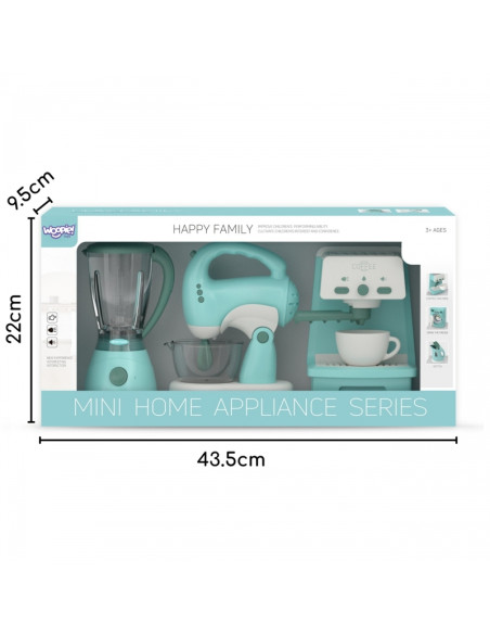 WOOPIE 3 viename buitinės technikos rinkinys: kavos virimo aparatas, maišytuvas, trintuvas, garso ir šviesos efektai