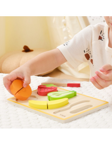 VIGA medinė Montessori mokomoji dėlionė vaisiai pjaustyti
