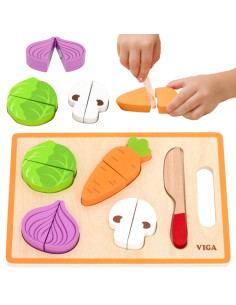 VIGA Medinė Montessori mokomoji dėlionė Daržovės pjaustymui