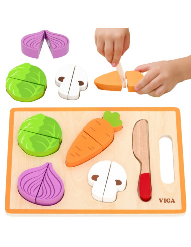 VIGA Medinė Montessori mokomoji dėlionė Daržovės pjaustymui