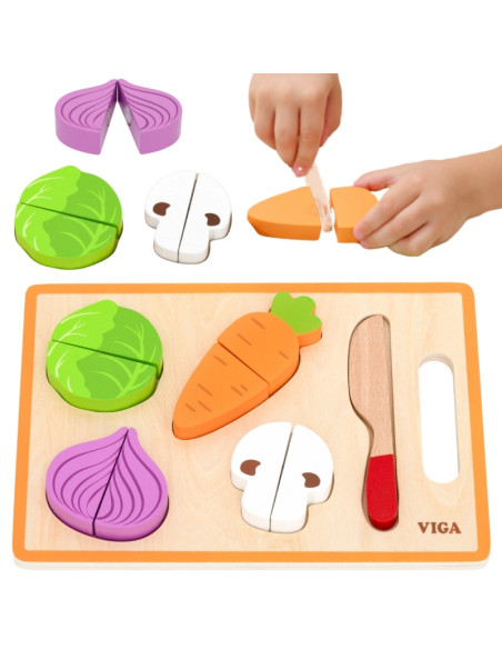 VIGA Medinė Montessori mokomoji dėlionė Daržovės pjaustymui