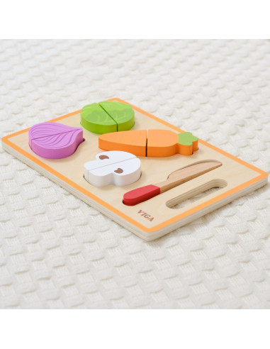 VIGA Medinė Montessori mokomoji dėlionė Daržovės pjaustymui