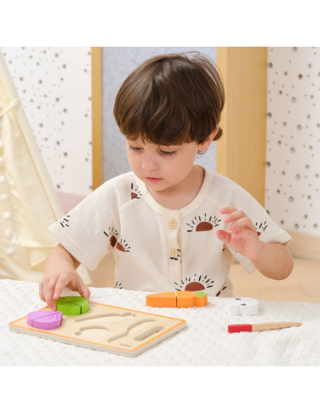 VIGA Medinė Montessori mokomoji dėlionė Daržovės pjaustymui