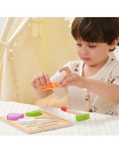 VIGA Medinė Montessori mokomoji dėlionė Daržovės pjaustymui
