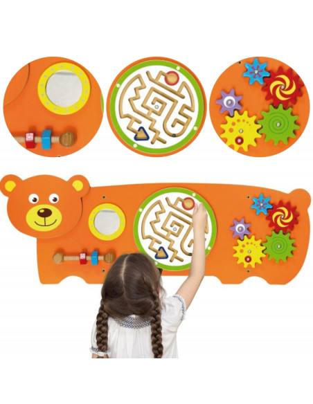 VIGA Tablica Sensoryczna Manipulacyjna Miś Certyfikat FSC Montessori