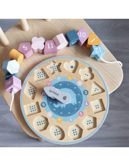 VIGA PolarB medinis laikrodis su geometrinėmis figūromis, Montessori metodika