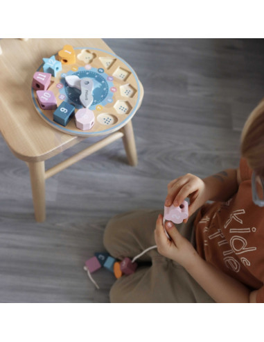 VIGA PolarB Montessori medinis laikrodis su geometrinėmis figūromi