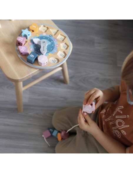 VIGA PolarB Montessori medinis laikrodis su geometrinėmis figūromi