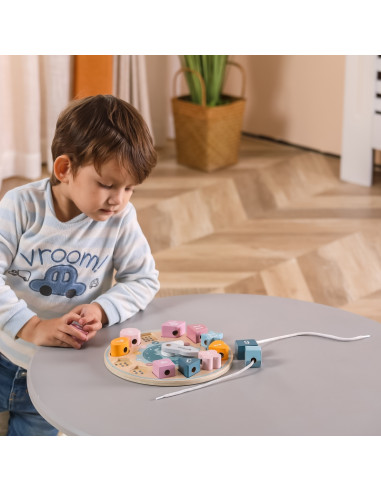 VIGA PolarB Montessori medinis laikrodis su geometrinėmis figūromi