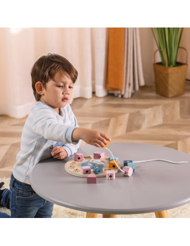 VIGA PolarB Montessori medinis laikrodis su geometrinėmis figūromi